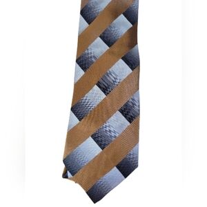 Bachrach Stripped Gold Black Silver 100% Silk Neck Tie Made In Italy 4"